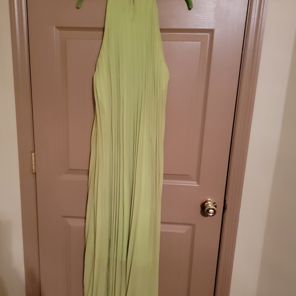Halter Maxiplus Size Dress in Pea Green. - Picture 4 of 4
